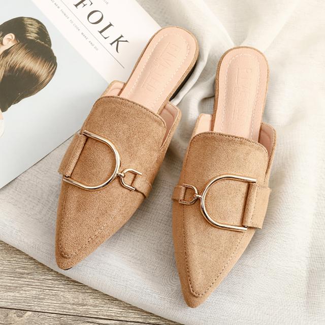 Jaro a léto Ženy Korejský Flock Semiš Kůže Polopantofle Dámské ploché Šaty Boty Nové Zapatillas Mujer Khaki Pink