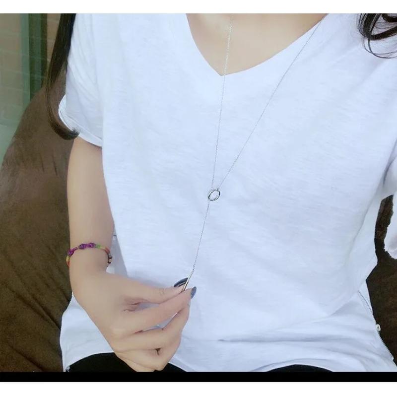 Long Chain Exaggerated Single Circle Necklace, Tassel Pendant Design, Personalized Trendy And Cool Collarbone Chain Accessory