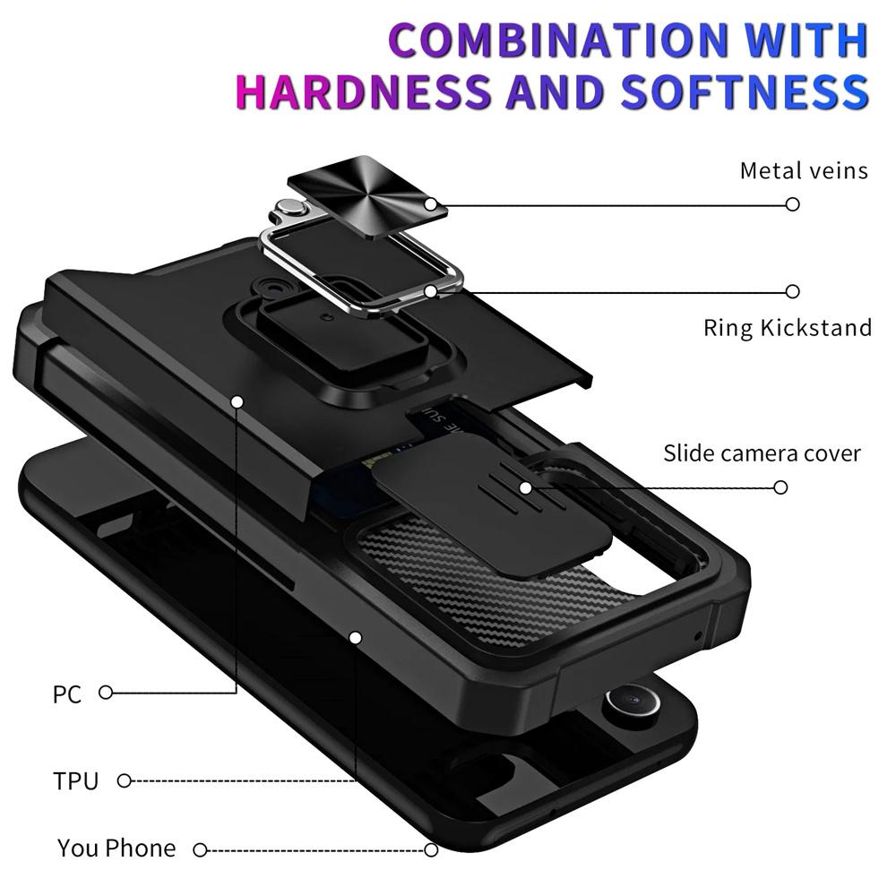 Samsung Galaxy A03 A04 A06 A54 A32 A52 A53 A25 A35 Card Holder case Ring Stand Rotating Slide Camera Lens Military Armor Case