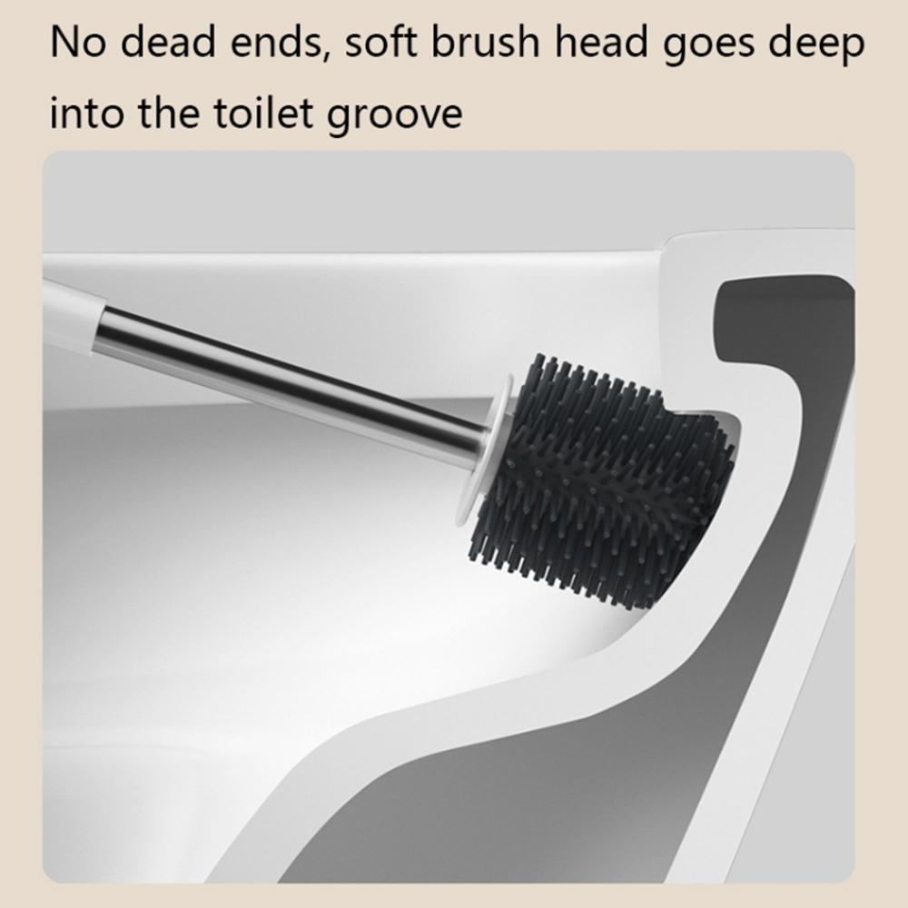 Soft Silicone Toilet Brush with Holder Long Handle Cleaning Brush No Dead Angle for Bathroom