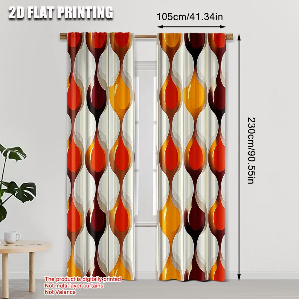 2pcs,2D plane printing Print Curtains Abstract Orange and White Versatile Fabric (without rod) Room Decor Ldeal for Living Room,