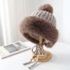 Fox Fur Ear Protection Lei Feng Hat for Women, Cute Pom-Pom Cold-Proof Riding Hat, Korean Style Warm Fleece-Lined Knitted Beanie