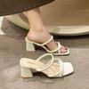 Cool slippers women's summer outer wear 2025 new fashion versatile thick heel fairy style retro French niche high heels