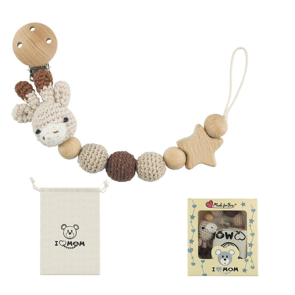 Crochet Baby Pacifier Chain with Cartoon Animal Teether - Anti-drop Design