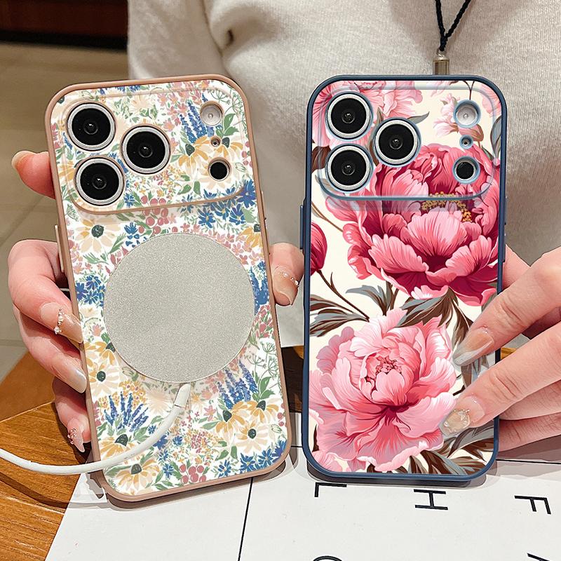 Book Flowers Print Case For iPhone 17 Pro Max Magnetic For Magsafe Hybrid TPU+PC Matte Cover For iPhone 16 15 14 13 Pro Max
