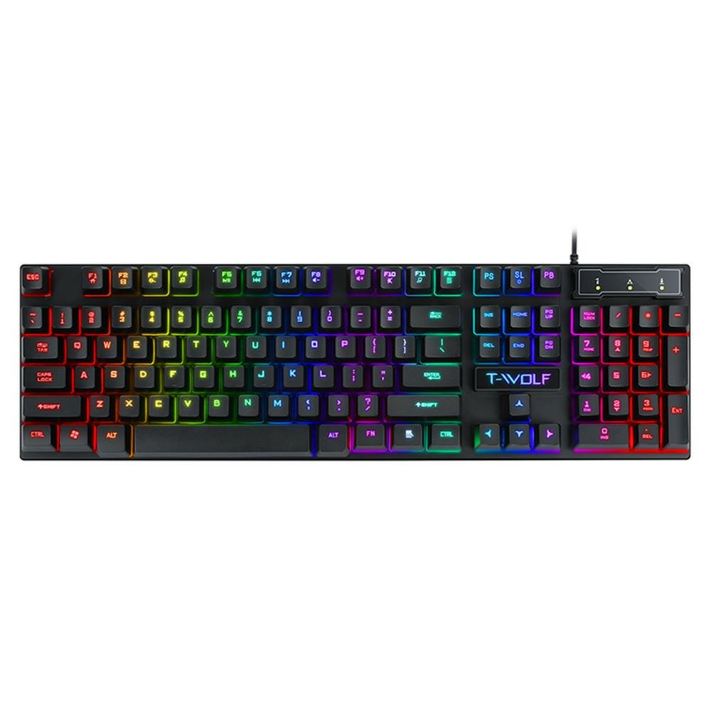 

T-WOLF T20 USB Wired Gaming Keyboard with Colorful Backlit Ergonomic Mechanical Keyboard As Shown A
