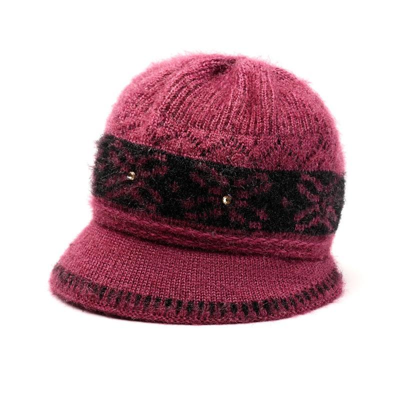 Hat Women's Autumn and Winter Knitted Hat Outdoor Cold-proof Large Brim Plush Warm Wool Hat Ear Protector