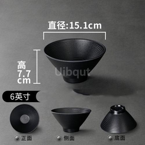 Black Melamine Tableware Black Matte Stripe Ramen Bowl Plastic Household Rice Noodle Salad Bowl Kitchen Dumpling Ramen Bowl Set