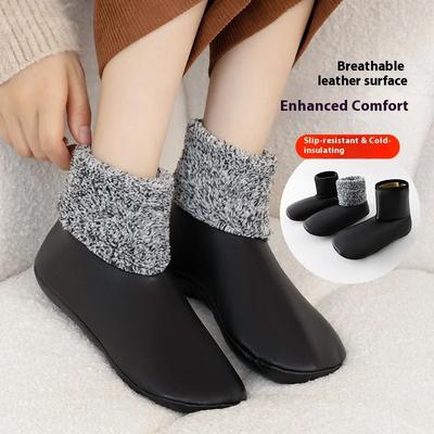 1 Pair Non Slip Bottom Winter Waterproof Thick Velvet Warm Socks for Men Women Leather Floor Socks