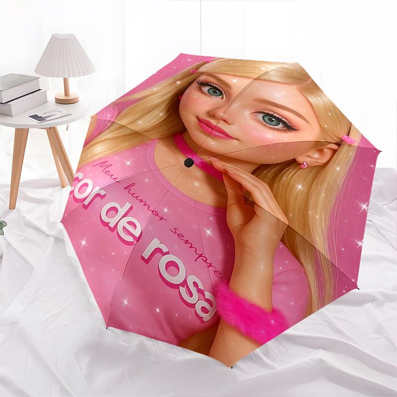 1pc humor pink Automatic Folding Umbrella - Compact 8-Rib Design, Durable Plastic & Iron1409L