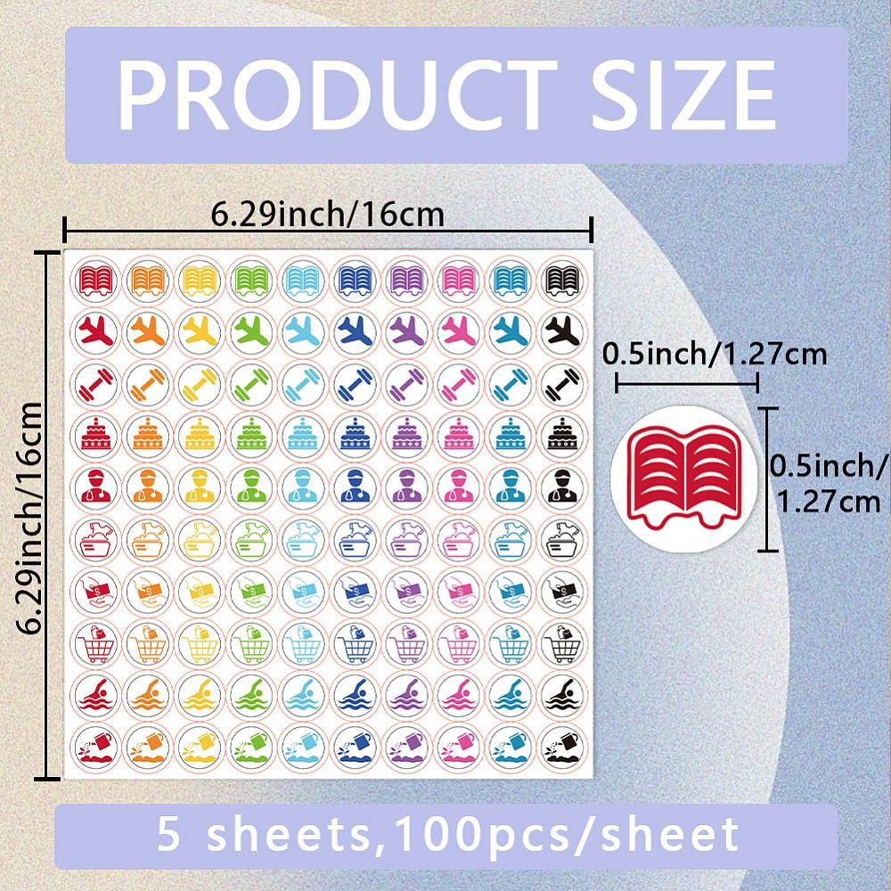 5 Sheets PVC Paper Stickers Self-adhesion Mixed Shapes 160x160mm Sticker: 12.7x12.7mm 100pcs/sheet