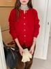 Gold Buckle Raglan Sleeve Wool Cardigan - Women's Pure Color Loose Knit, Long Sleeve Sweater Outerwear for Autumn-Winter.