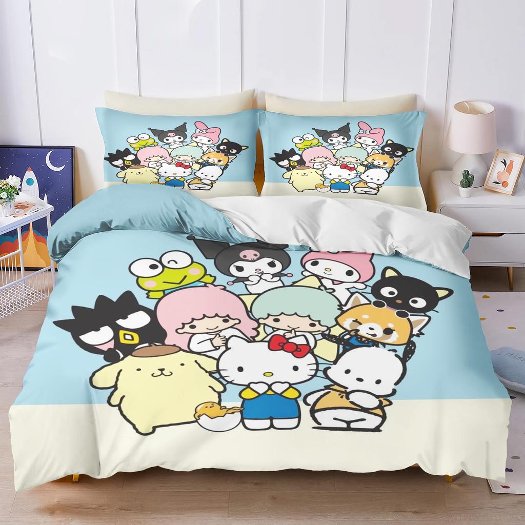 Sanrio My Melody Kuromi Pochacco Anime Bettbezug-Set Comforte Bedruckte Cartoon-Bettwäsche-Sets für Doppelbetten Weihnachtsgeschenke 3-teilig