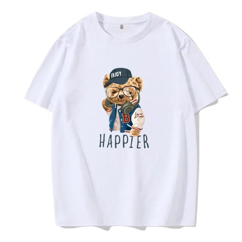 Firefighter Teddy Bear Cool Letter Pattern T-shirt Creative Unisex Street Clothing Top Summer Men's Clothing Fashion T-shirt