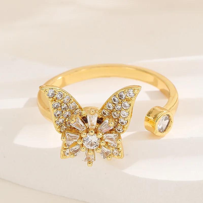 1pcs New Fashion Rotating Zircon Flower Opening Adjustable Ring Luxury Niche Decompression High-end Design Sense Accessories