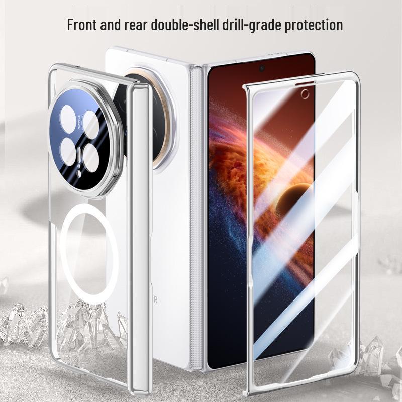 Honor Magic V6 Transparent Magnetic Foldable Phone Case with Lens Holder - Full Coverage Anti-Drop Protection for Men