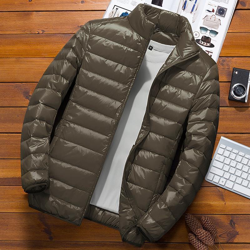 

Мужская ультратонкая легкая куртка из хлопкового пуха, осень/зима 2023 г., корейский стиль, модный воротник-стойка 5XL 170–190 jin