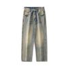 American Classic Style Washing and Old Yellow Mud Jeans Men and Womens Same Comfortable Fit Straight Wide-leg Trousers