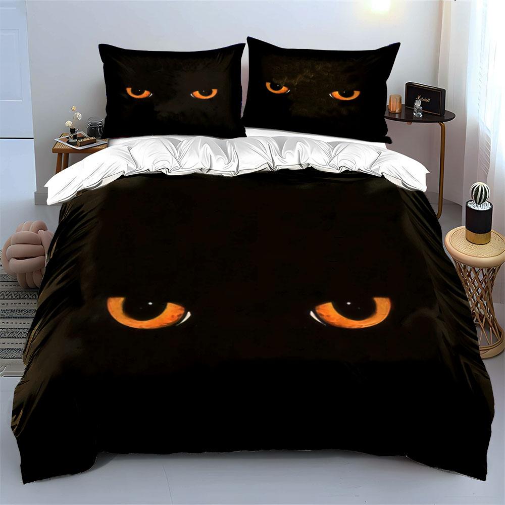 "Glowing Cat Eyes Decor Set" Bedding Set with 1 Duvet Cover 2 Pillowcases Single Double King Queen, Gift