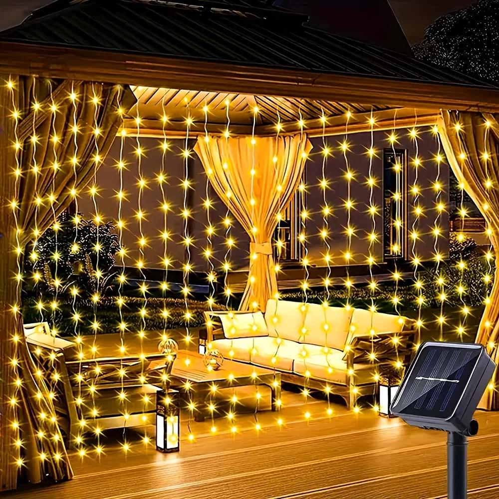 300 LEDS Outdoor Solar Curtain Light Waterproof Waterfall Lamp for Christmas Garden Yard Patio Umbrella Decor Solar Fairy Light