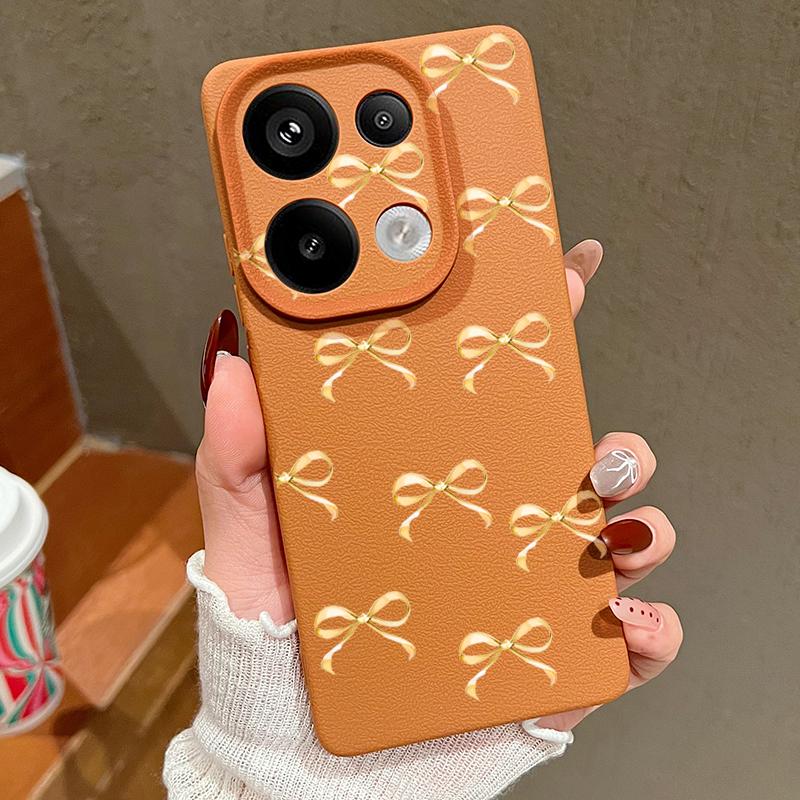 Bowknot Pattern TPU Matte Phone Case For Xiaomi 13T Pro Poco X7 X6 M6 Pro Redmi Note 14 Pro 13 12 11 Leather Texture Slim Shockproof Soft Bumper Cover