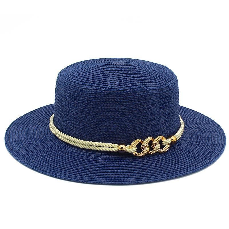 European and American spring and summer sunscreen metal buckle accessories sunshade jazz straw hat fashion celebrity vacation beach top hat