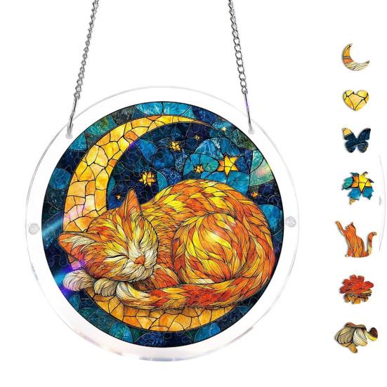 Acrylic Puzzles Sun Catcher Stained Glass Effect Window Hanging Decor Colorful