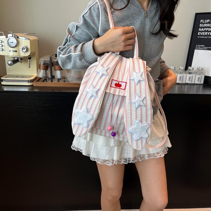 Rabbit Ears Backpack Bag Little Star Striped Backpack Large Capacity Commuter Versatile Girl Heart Student Class School Bag