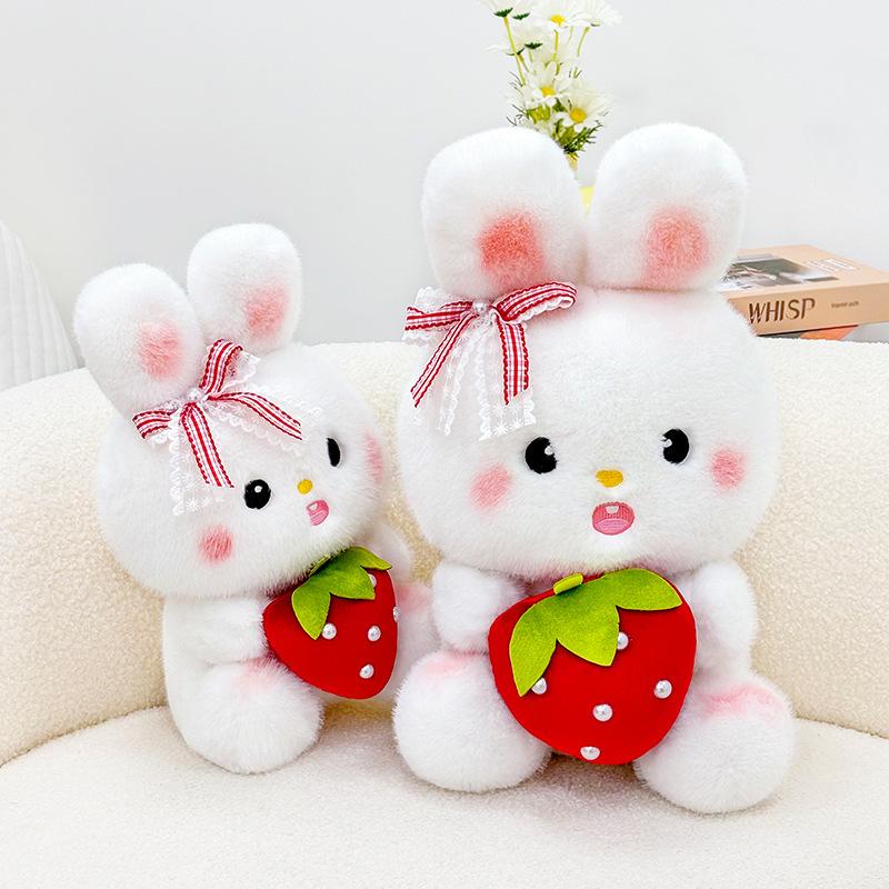 Internet celebrity strawberry rabbit doll plush toy little white rabbit throw pillow to give girls birthday gift rag doll