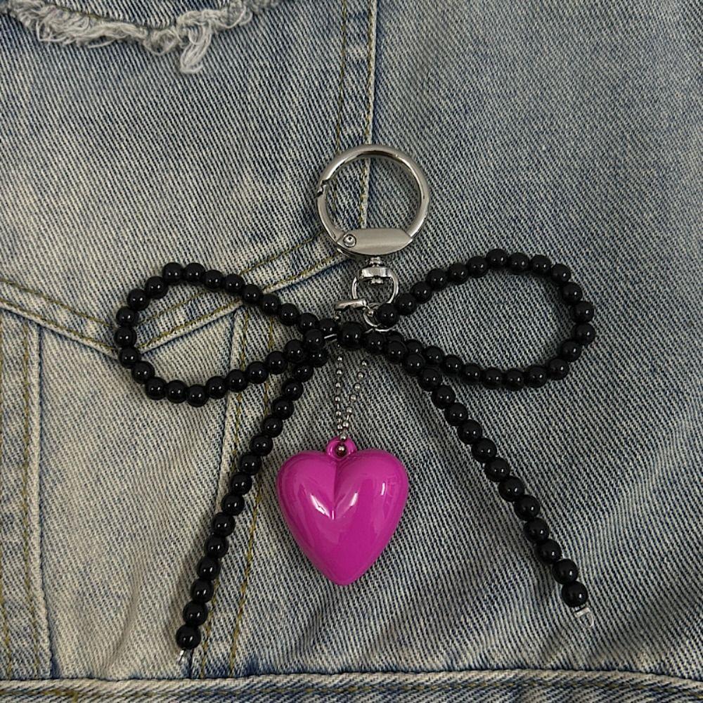 Colorful Bowknot Beaded Keychain Resin Lovely Bag Pendant Minimal Design Cute Car Keyring  Unisex
