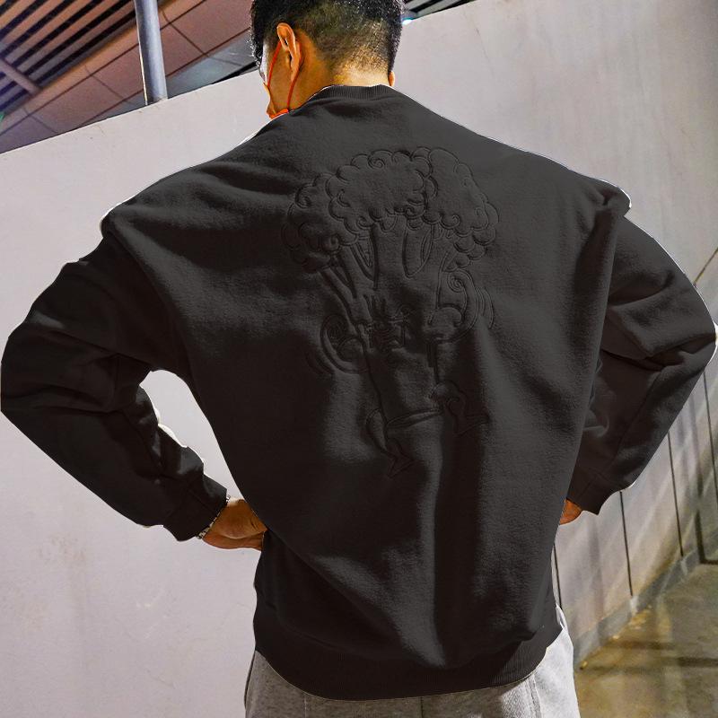 

Мужская зимняя теплая флисовая толстовка с круглым вырезом - Вышитый пуловер, базовый слой для фитнеса. XXL