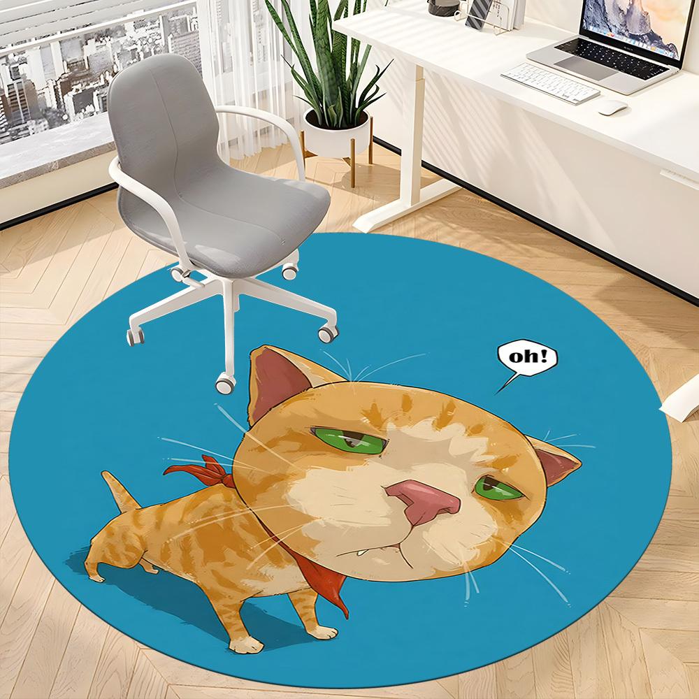 1PC Cat Dog Office Round Area Rug, Indoor Mat Suitable ForOffice, Under Office Chairs Bedroom Living Room Home Decor, Room Deco, F160