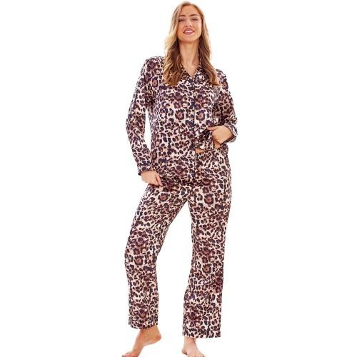 Keanu Womens/Ladies Leopard Print Satin Long Pyjama Set