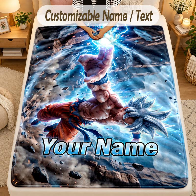 Flannel BlanketDragon Ball Custom Name Text Personalized Soft Warm Throw Blanket Home Decor Gift