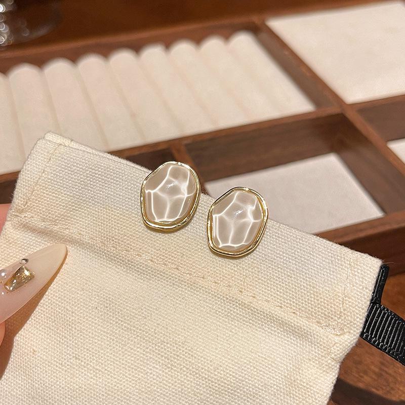 Korean Style Irregular Geometric Earrings for Women - High-End Water Ripple Design