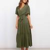 Women's Casual Fashion Color V-neck Lace-up Flared Sleeve Splicing Dress
