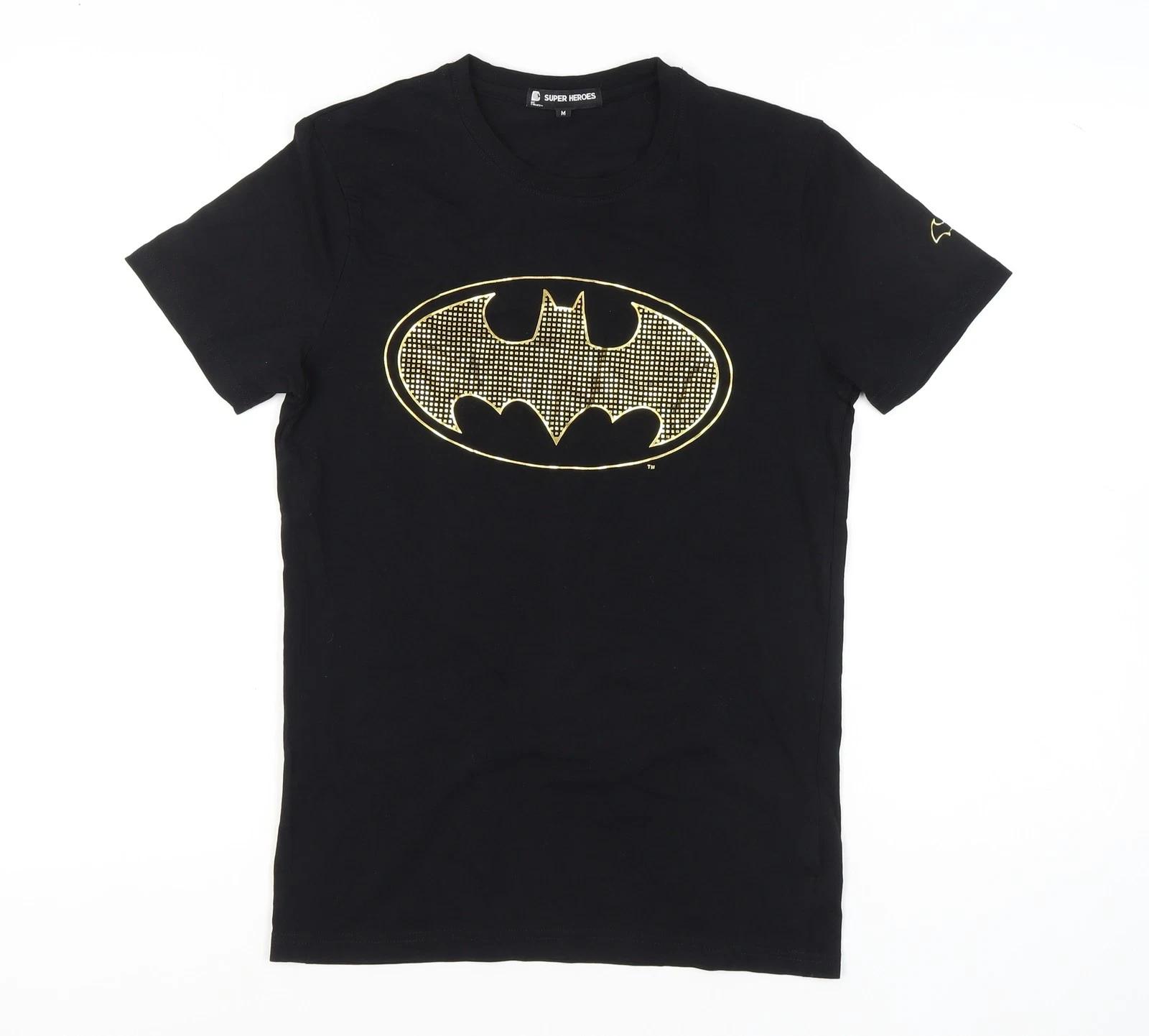 Super Heroes Black Batman T-Shirt M Unisex Adults S