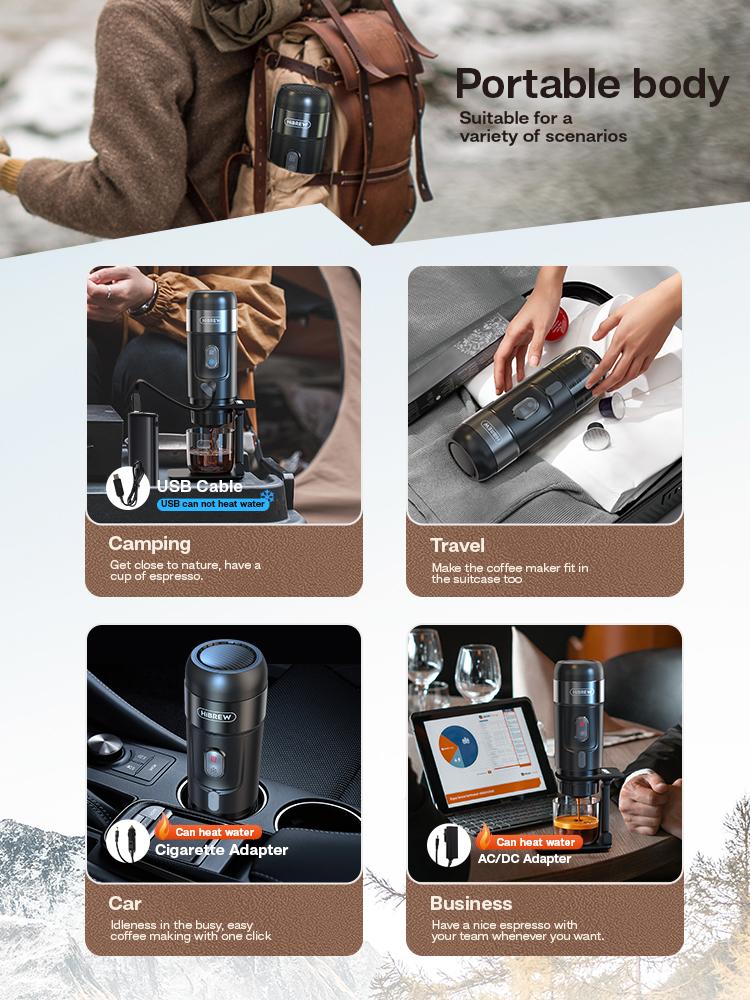 HiBREW Portable Coffee Machine H4A for Car & Home 3-in-1 Expresso Coffee Maker 80W 12V Car Coffee Maker