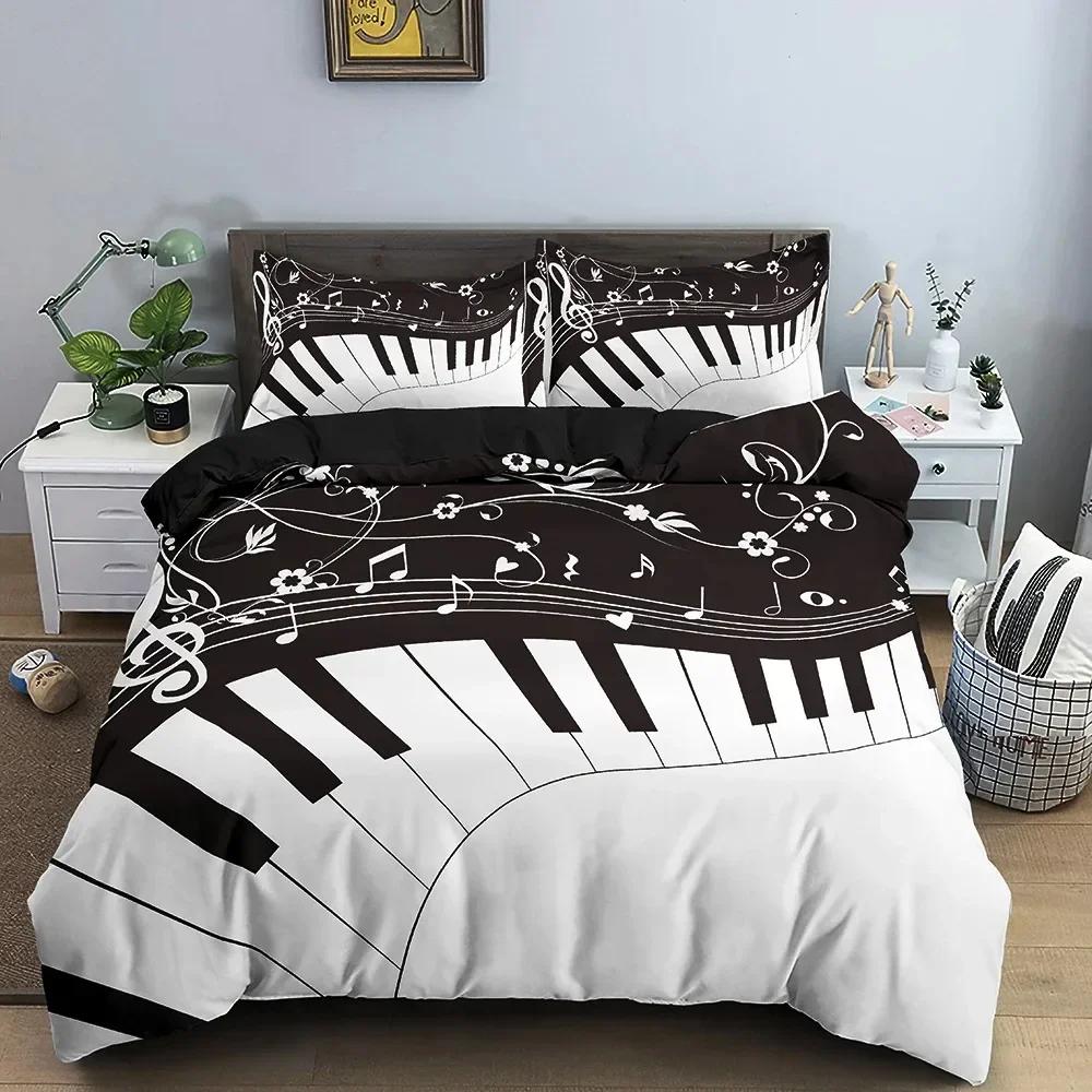 Music Notes Piano Keys Keyboard Music Melody Comfortable Duvet Quilt Cover Pillowcase Bedding Set Children Bedroom  Home Textile