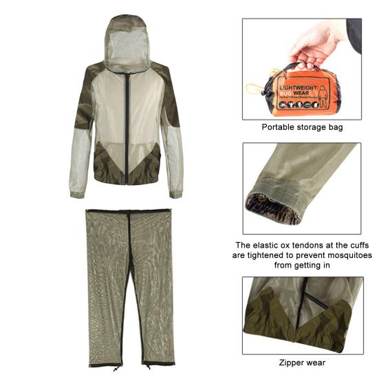 Adults Gnats Suits Breathable Mesh Hooded Jacket Pants Men Women Summer Outdoor Camping Full Body Protection Flies Gnats Proof Net Clothing