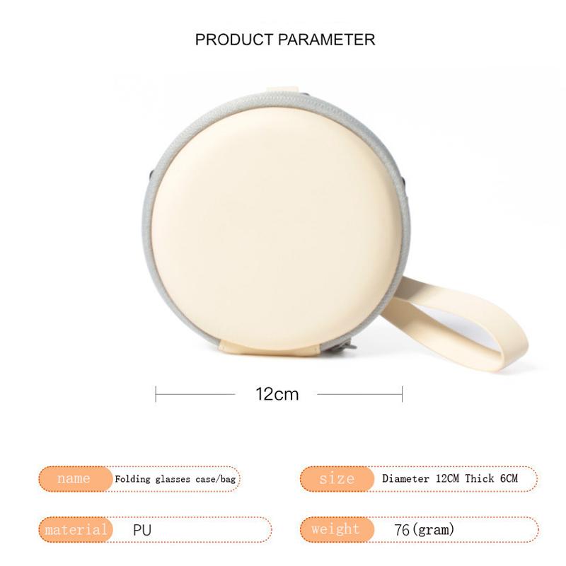 Folding Eyeglasses Case Round Storage Bag Portable Leather Zipper Pouch Travel Sunglasses Reading Eyeglasses Compact Storage Bag