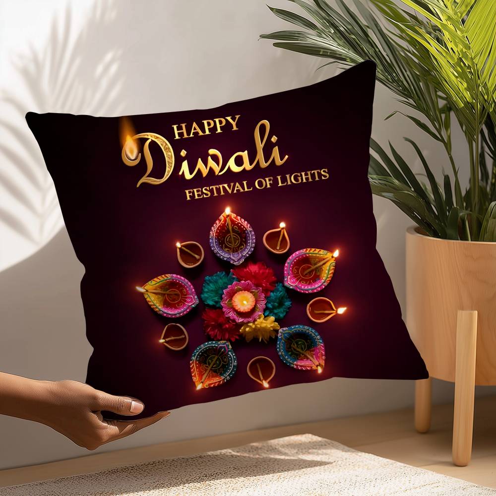 Diwali Festival Pillow Case Plush Fabric Soft  Pillowcase Double Sided Print Cushion Cover Household Gifts