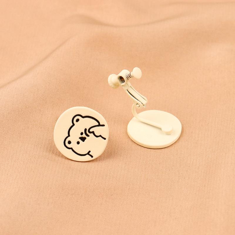 925 Silver Needle Creamy White Teddy Bear & Rabbit Stud Earrings - Simple, Versatile, Girlish Niche Design (B492X)