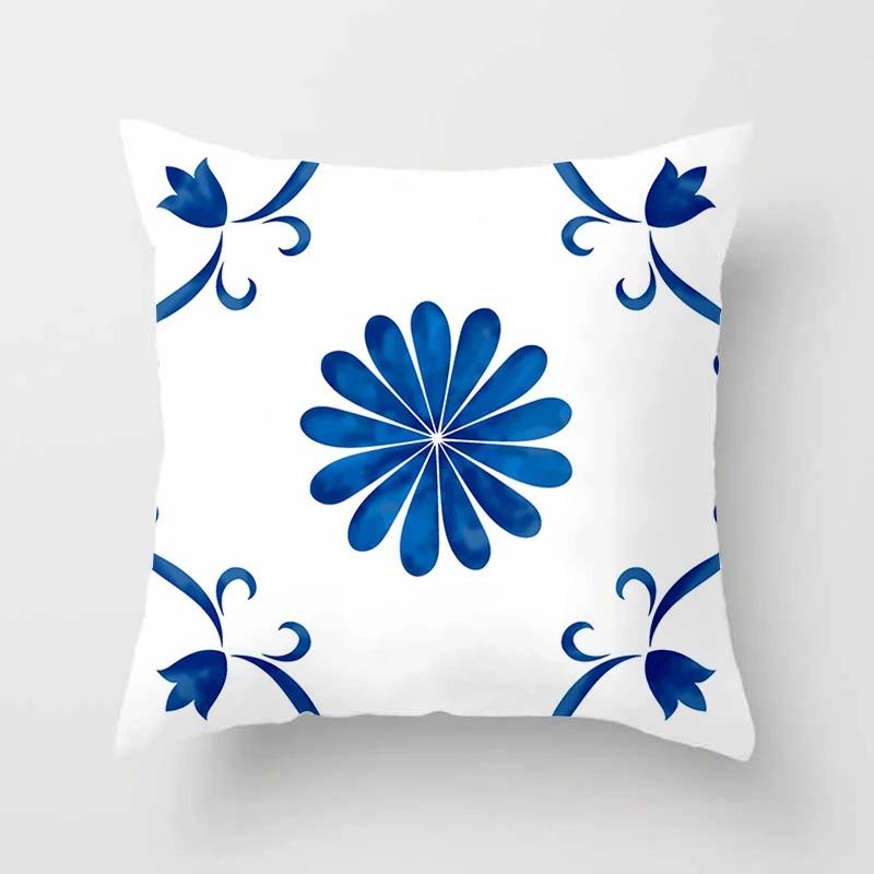 Office Living Room Home Pillowcase Luxury Geometric Blue Print Pillowcase Car Ornaments