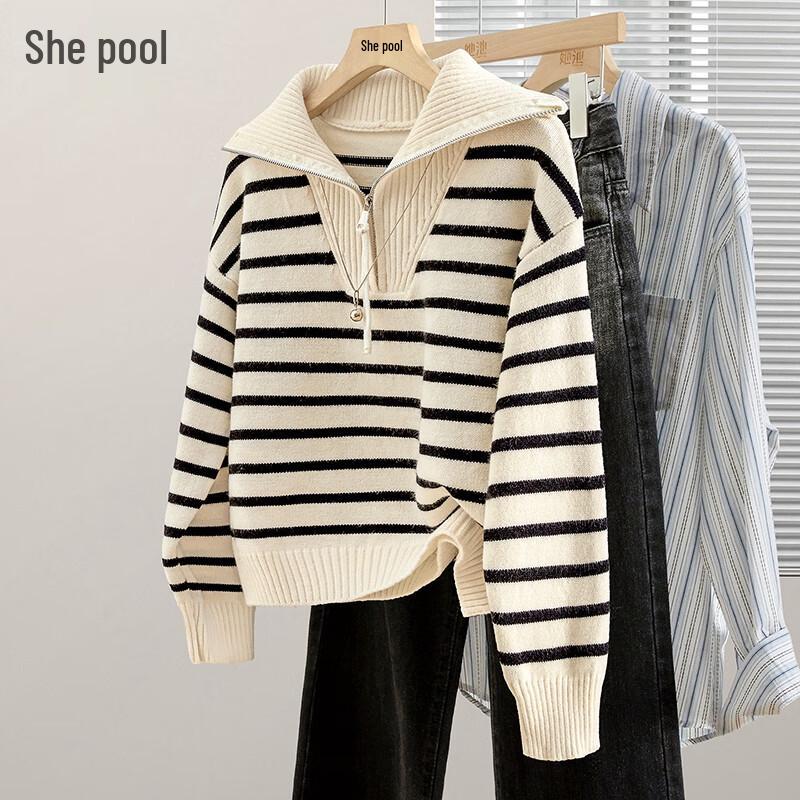 

Women s Half-Zip Striped Knit Pullover One Size
