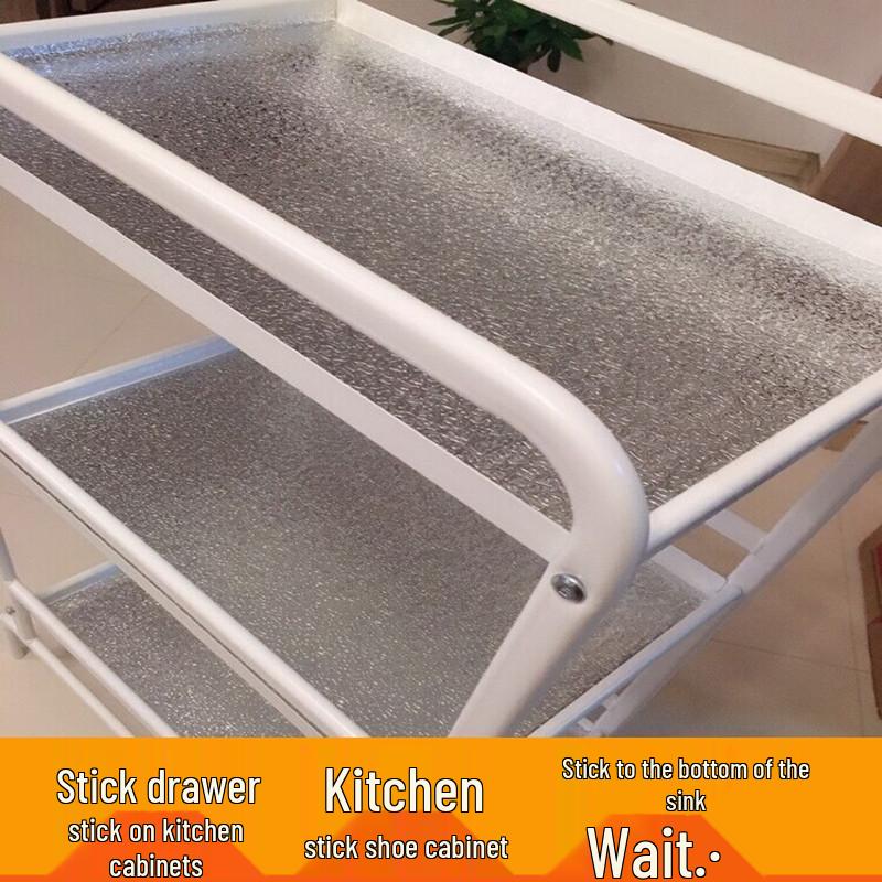 Oil-Proof, Moisture-Resistant, Self-Adhesive Aluminum Foil Stickers for Kitchen, Cupboards, Drawers, Wardrobes, and Shoe Cabinets.