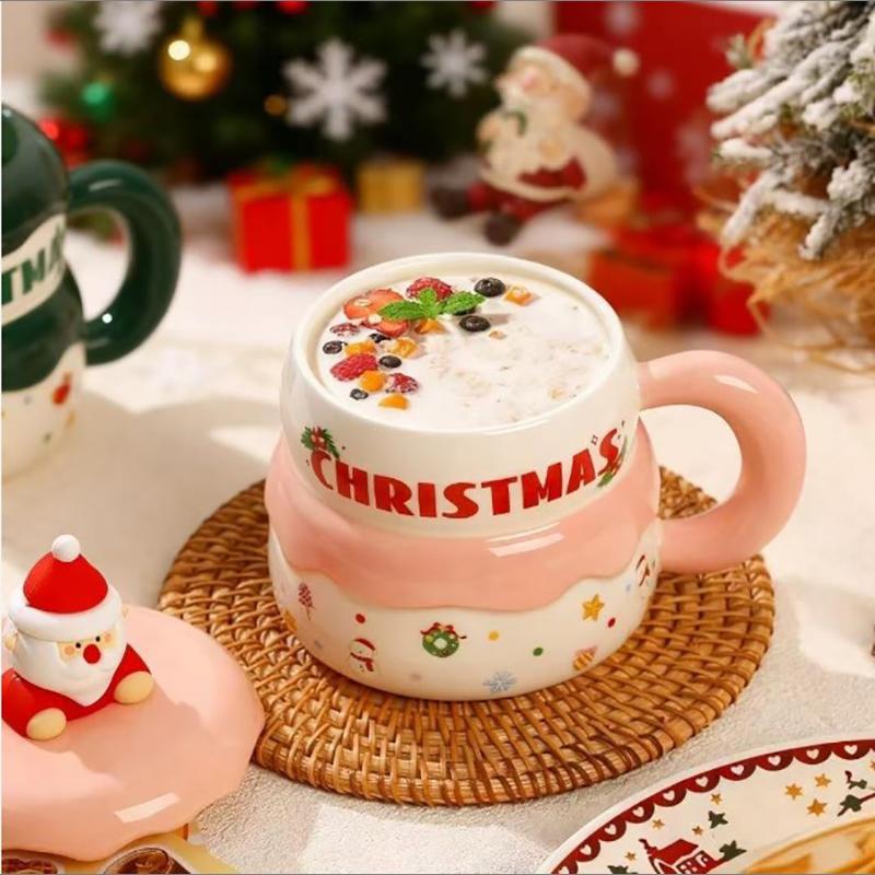 400ML Santa Claus Ceramic Cup Large Capacity Painted Coffee Mug Afternoon Tea Flower Tea Cup Home Breakfast Mug Christmas Gifts