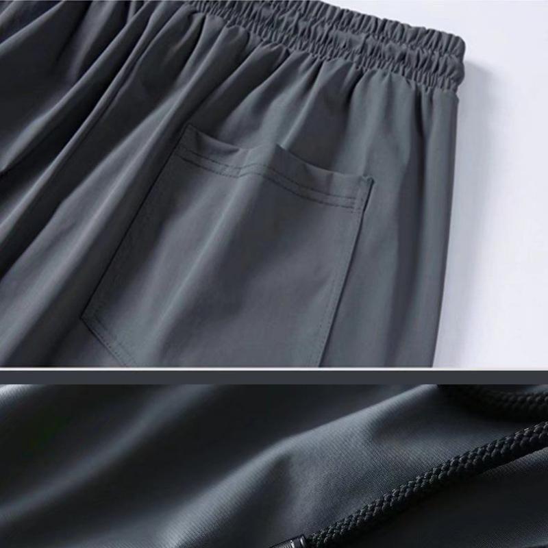 Summer Quick-drying Ice Silk Casual Pants Men's Ultra-thin Elastic Nine-point Pants Loose Drape Solid  Beam Feet Pants