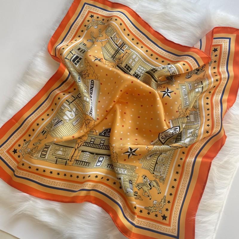 Gift silk scarves High-end silk streamer printed small square scarves Women's versatile trend square silk scarves