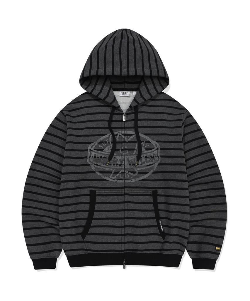 Wacky Willy Striped Zip-Up Hoodie Gray